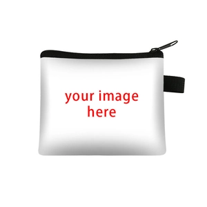 Minimalist white polyester coin purse with alpaca print and black zipper for kids