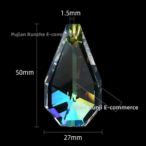 Detailed close-up of a 50mm teardrop crystal pendant with colorful AB coating finish
