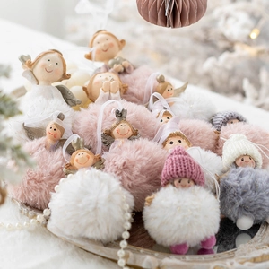 Cute Angel Elf Plush Pendant Christmas Tree Hanging Ornament Faux Fur Ball Doll For Holiday Home Decor Party Favors Gift