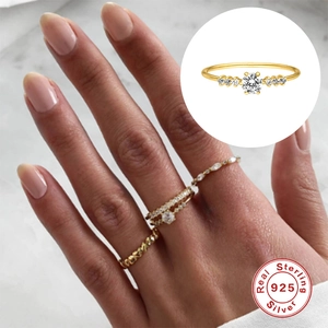 Elegant 925 sterling silver V-shaped opal ring with gold plating and round diamonds