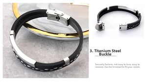 Detail of adjustable double-layer leather bracelet with engraved stainless steel clasp