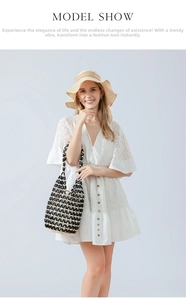 Handcrafted wood bead woven bucket bag with hollow design for summer beach fashion