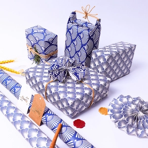 Japanese Style Blue Fan Pattern Gift Wrapping Paper Scallop Wave Kraft Paper For DIY Crafts Birthdays Weddings New Year