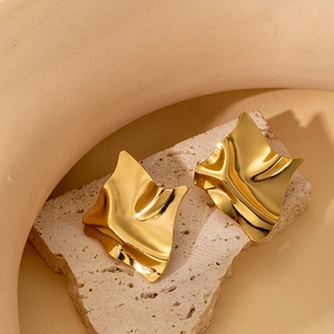 Chic 18K gold-plated titanium steel earrings with irregular wrinkled geometric design