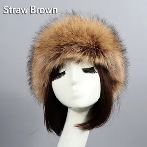 Bandeau en fausse fourrure de renard épaisse marron café pour femme en hiver