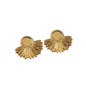 French vintage gold stainless steel fan-shaped earrings with a sunburst textured design