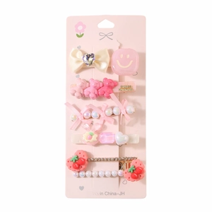 Lot de 5 jolies barrettes à cheveux de style coréen rose et or avec motifs ours et cerise