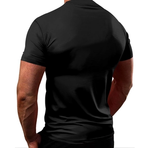 Detail of slim-fit black sports t-shirt back view showing quick-dry breathable fabric