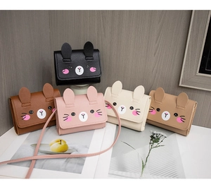 Mini bunny-ear shoulder bags in black, brown, pink, beige, and khaki faux leather