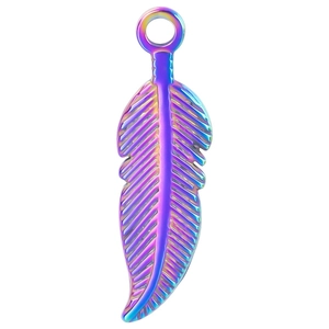 Rainbow plated stainless steel feather pendant necklace with colorful metallic finish