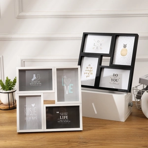 Modern 6-inch nordic wooden multi-photo frame wall decor with black and white frames