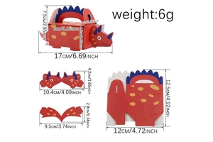 Detailed diagram of dinosaur candy box showing assembly dimensions and parts layout