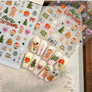 Detail of TS-4197 Christmas nail stickers featuring cute bears and holiday patterns