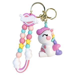 Porte-clés licorne macaron mignon avec breloque en perles colorées pour sacs