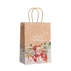 Christmas kraft paper gift bag with Merry Christmas prints and sturdy paper handles