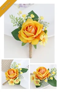 Détail d'une boutonnière de rose orange artificielle avec tige enveloppée de corde