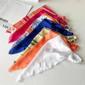 Elastic satin headscarf band set in floral and solid colors for women's hair accessories