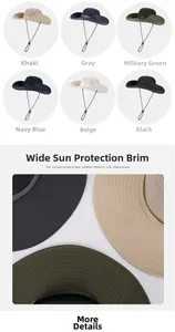 Detail view of breathable mesh crown and wide brim on sun hats for outdoor fishing