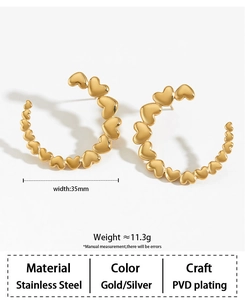 Details zu 35mm vergoldeten Edelstahl-Creolen in C-Form mit herzförmigem Design