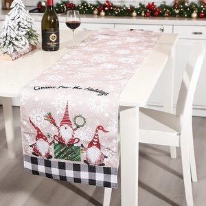 Runner da tavola natalizio con gnomi e bordo a quadri per decorazioni delle feste