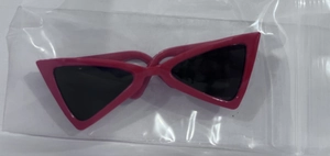 Rose red triangular cat sunglasses in protective packaging for small pets