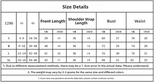 Detailed size chart for lace slip dress showing US and EU measurements in cm and inches