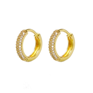 Elegant gold hoop earrings with three rows of micro-paved white cubic zirconia stones