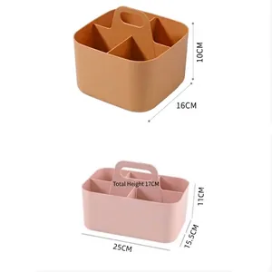 Modern partitioned plastic storage baskets with handles for desk organization in various sizes