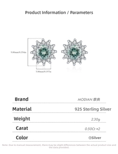 Detail view of 925 sterling silver sunflower earrings with 9mm green moissanite main stones