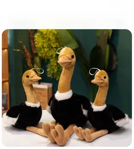 Three plush ostrich toys in 40cm and 50cm sizes with black and white feathers