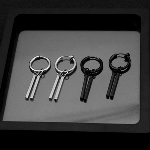 Hip hop punk stainless steel drop earrings in silver and black colors for men and women