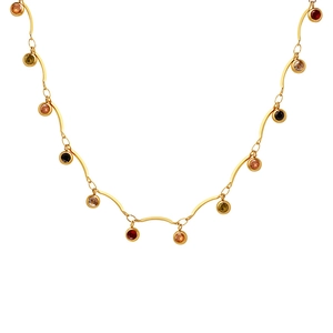 Collier en acier inoxydable plaqué or 18 carats avec pendentifs en zircons colorés