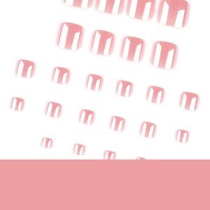 Glossy pale pink fake toenails in square shape with a smooth translucent jelly finish