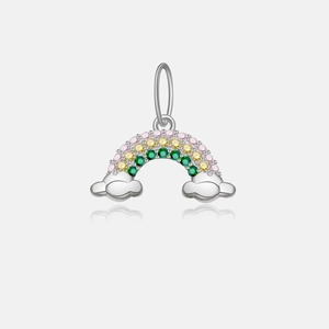 Macro view of s925 sterling silver rainbow cloud pendant with colorful gemstones