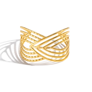 Elegant wide hollow V-shaped gold plated stainless steel cuff bracelet for women