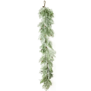 Frosted Christmas cedar garland with pine cones on white background for holiday decoration