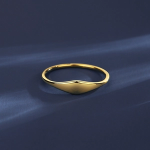 Minimalist gold stainless steel V-shaped ring with polished finish on dark background