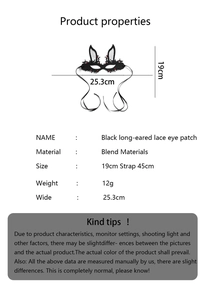 Detailed size specifications for the black lace masquerade mask with long ears