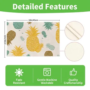 Modern pineapple print linen placemat 18x12 inches with durable woven fabric texture
