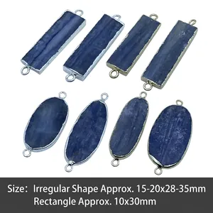 Natural kyanite raw stone connectors in gold and silver plating for jewelry making