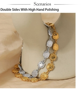Macro detail of high hand polished square textured stainless steel bracelets in gold and silver