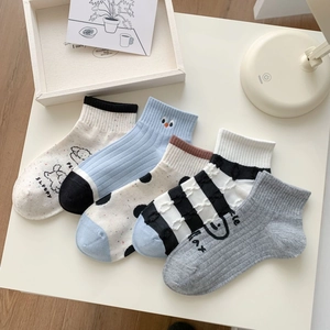 Cozy knit cotton socks set with polka dots and stripes in five soft pastel colors