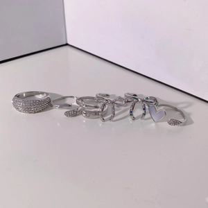 6-piece silver stainless steel ring set with sparkling zircon heart and bowknot designs