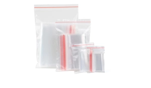 Juego de bolsas de PE transparentes con cierre hermético rojo en varios tamaños