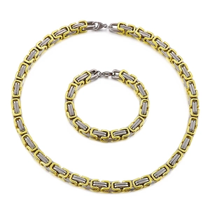 Two-tone gold and silver Byzantine chain necklace and bracelet jewelry set for men