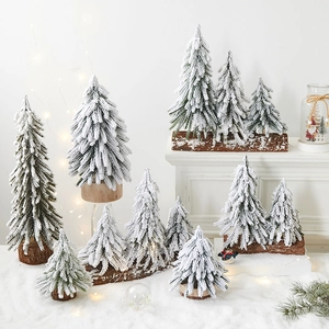 Mini Artificial Christmas Tree Snow Covered PE Pine Needles With Wooden Base Desktop Holiday Decoration Winter Frosty