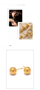 Detailed view of spherical stud earrings with 18K gold vacuum plating and high polish finish