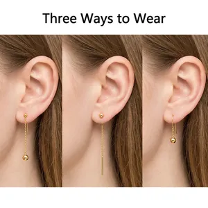 18K gold plated titanium steel threader earrings featuring simple bead and tassel design