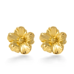 Vintage 3D gold-plated flower stud earrings with brushed petals and center bead detail