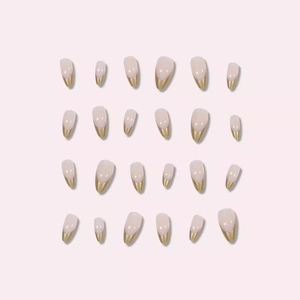French tip press-on nails in nude pink and metallic gold finish, 24-piece set